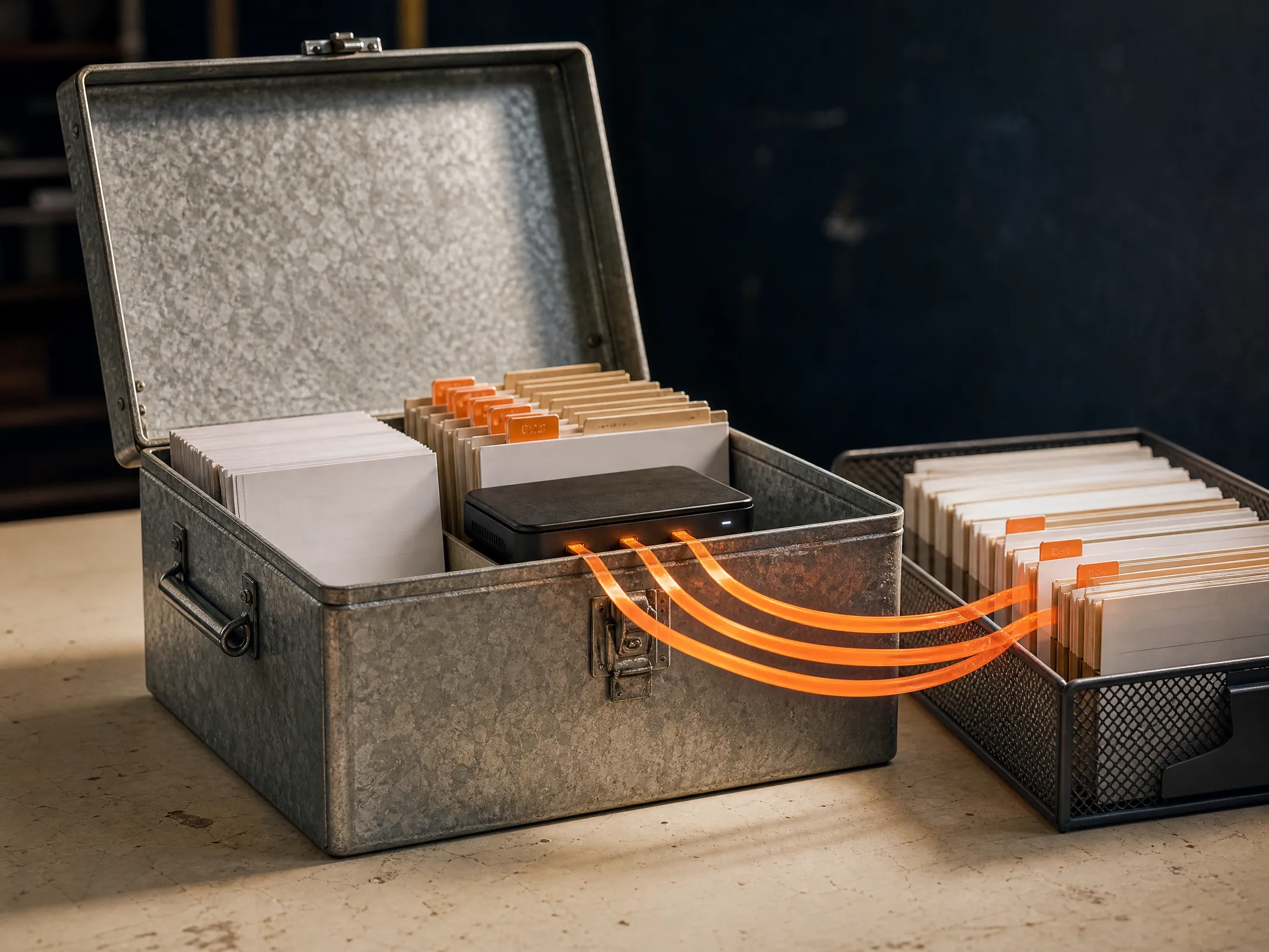 A secure document box holding portable business records